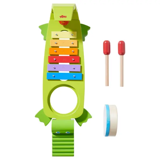 HABA Wooden Musical Instrument Set &ndash; Symphony Croc 5-in-1 Toddler Instruments with Drum, Xylophone, Guiro, Bell & Mallets Multicolor {3}