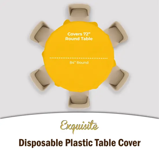 Exquisite Disposable Round Plastic Tablecloths &ndash; 12 Pack 84" Disposable Table Cloths &ndash; Indoor/Outdoor Party Tablecloth &ndash; Round Plastic Table Cover for Events & Party Supplies Yellow {2}