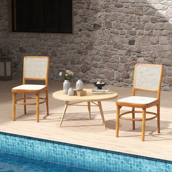 Costway Set of 2/4 Boho Dining Chairs with Teak Wood Structure & Footrests for Indoor Use {6}