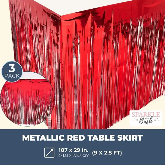 Metallic Red Foil Fringe Table Skirt (3 Pack) {2}