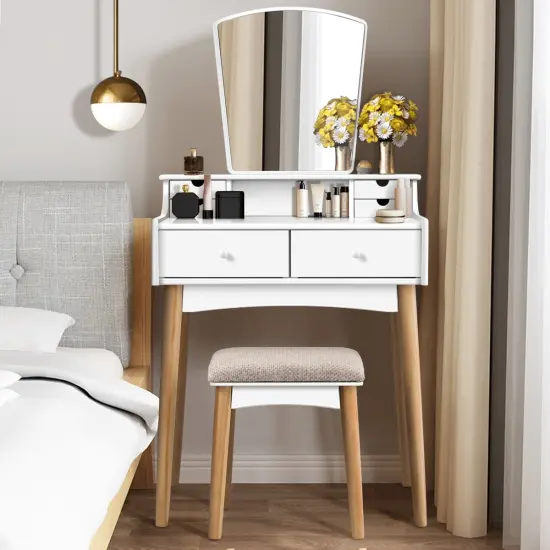 Costway Vanity Table 6 Dressing Table Cushioned Stool Makeup Table {1}