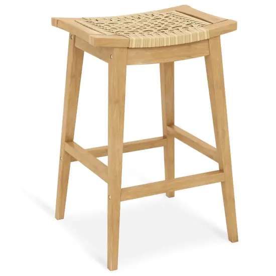 Costway 1/2/4 PCS 29" Teak Wood Bar Stool with Footrest & Saddle Seat Boho Bar Height Stool {7}