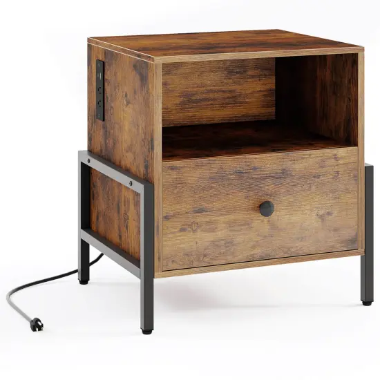 Costway Set of 1/2 Nightstand with Charging Station Bedside Table with Storage Shelf Side Table {7}