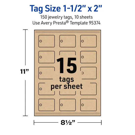 Avery Printable Rounded Rectangle Jewelry Tags, Sure Feed Technology, 1-1/2" x 2", Matte Kraft Brown Cardstock, Print-to-The-Edge, Laser/Inkjet Printable, 150 Total {11}