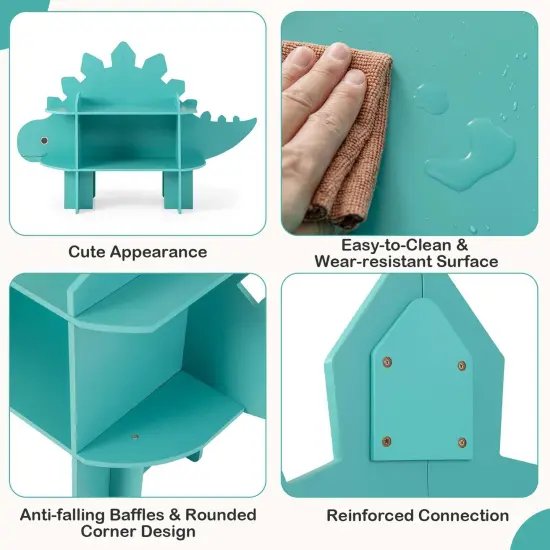 Costway Dinosaur Bookcase for Kids 2-Tier Toy Storage Organizer with Open Storage Shelves {5}