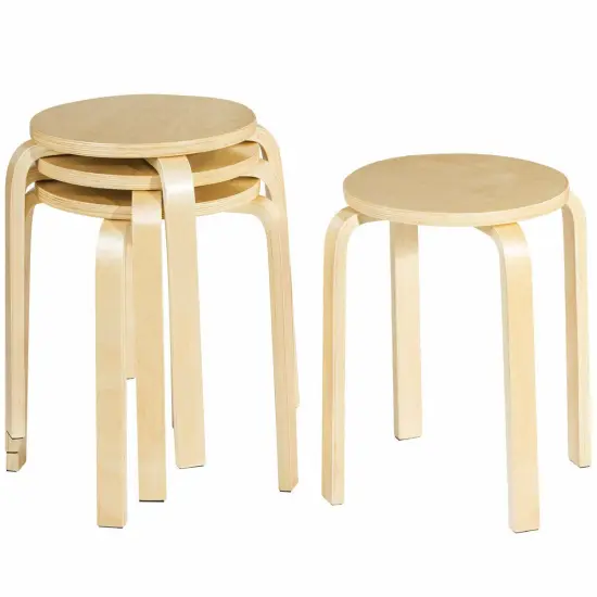 Set of 4 18" Stacking Stool Round Dining Chair Backless Wood Home Decor {1}