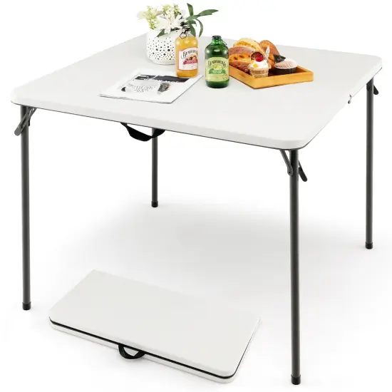 Costway Folding Camping Table Portable HDPE Outdoor Picnic Dining Table w/ Handle White\Grey {1}