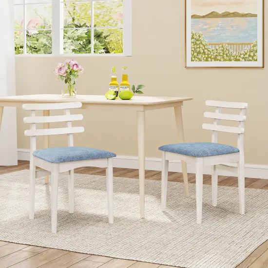 Costway Dining Chairs Set of 2/4 with Rubber Wood Frame Padded Seat & Open Ladder Low Back {4}