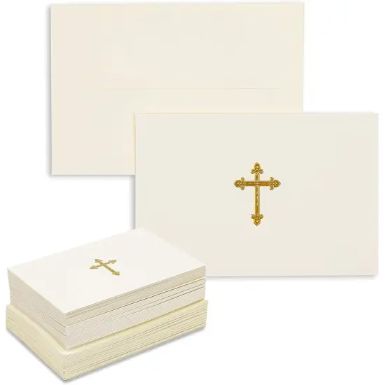 48 Pack Gold Foil Embossed Cross Religious Blank Greeting Card Set with Envelopes (4 x 6 Inch) {1}
