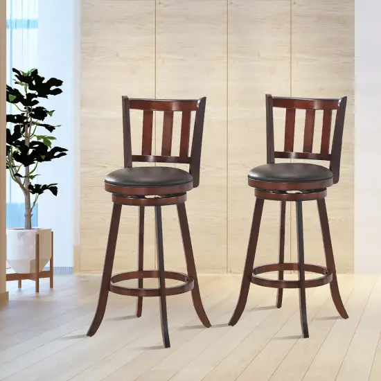 Costway Set of 2 29.5'' Swivel Bar stool Leather Padded Dining Kitchen Pub Bistro Chair High Back {2}