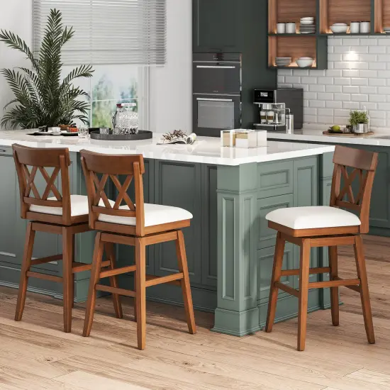 Costway 1/2/3/4 PCS 30" Bar Stool Wooden Chair with Contoured Backrest Swivel Padded Seat for Kitchen Beige {4}