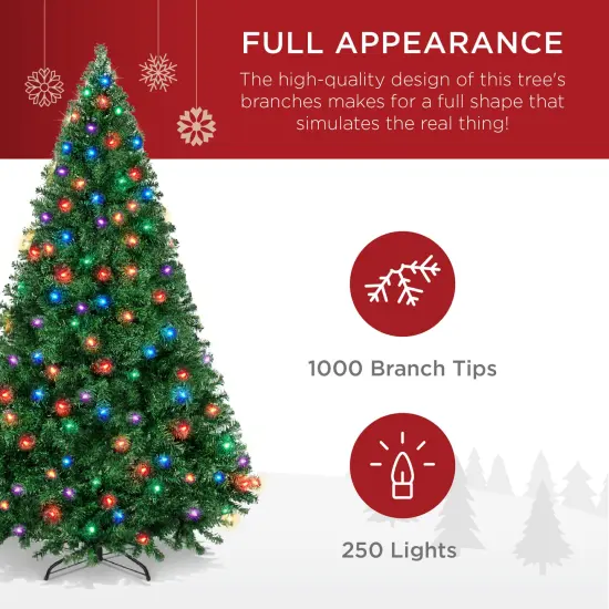 Best Choice Products 6ft Pre-Lit Premium Hinged Artificial Christmas Pine Tree w/ 1,000 Tips, 250 LED Lights, Metal Base Green {4}
