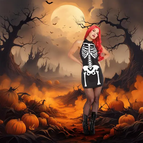 Glow-In-The-Dark Skeleton Women's Costume Dress {5}