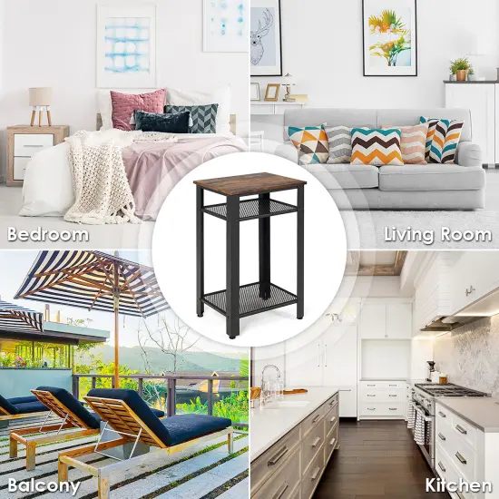 Costway 3-Tier Industrial Tall Nightstand Side End Telephone Table w/ Mesh Shelves {6}