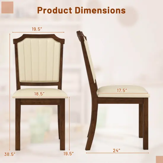 Costway Dining Chair Set of 2/4 Upholstered Kitchen Chair with PU Leather & Rubber Wood Frame {3}