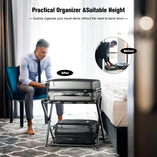 Costway Folding Luggage Rack with Shelf Travel Suitcase Shoe Storage Holder Wood Stand {4}