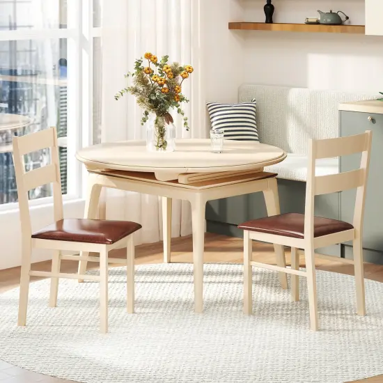 Costway Wooden dining chair set of 2/4 with rubber wood frame padded seat for kitchen {5}