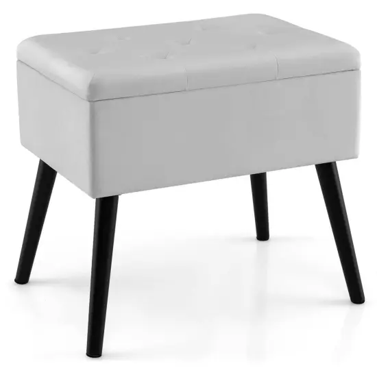 Costway Velvet Vanity Stool Ottoman with Storage Solid Wood Legs Flip-Up Top for Entryway Gray/Beige/Black {7}