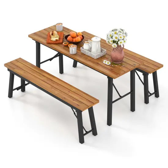 Costway Folding Picnic Table & Bench Set Dining Table with Metal Frame for 4 or 6 Persons {2}