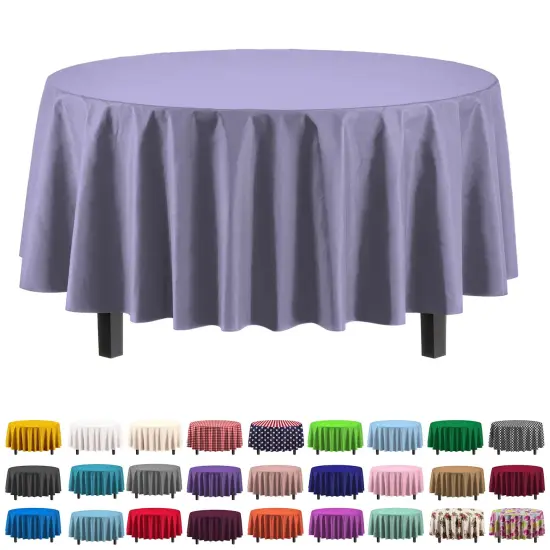 Exquisite Disposable Round Plastic Tablecloths &ndash; 12 Pack 84" Disposable Table Cloths &ndash; Indoor/Outdoor Party Tablecloth &ndash; Round Plastic Table Cover for Events & Party Supplies Lavender {6}