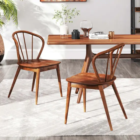 Costway Wooden Dining Chair Set of 2/4 with High Spindle Back Rubber Wood Legs Wide Seat {2}