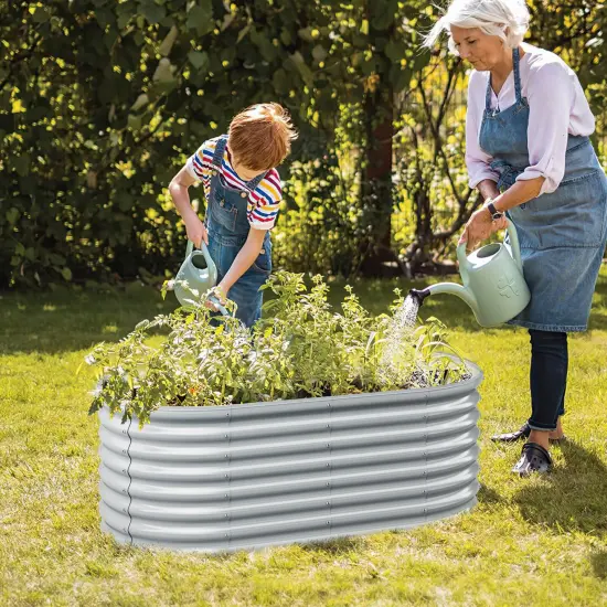 Costway 2 PCS Raised Garden Bed Kit Planter Raised Garden Boxes Outdoor 65" x 32" x 24" Gray/Silver {12}