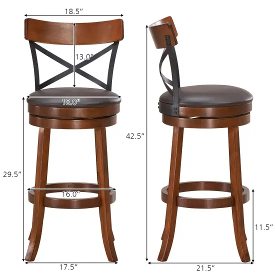 Costway Set of 2 Bar Stools Swivel 29.5'' Dining Bar Chairs with Rubber Wood Legs {4}