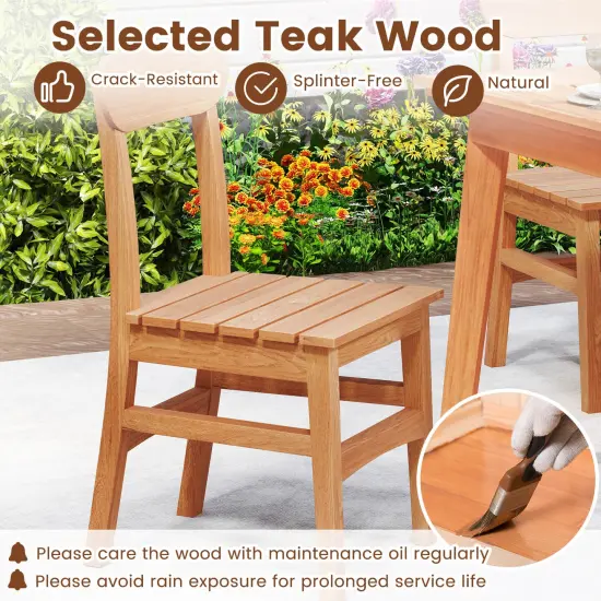 Costway 1/2 PCS Patio Teak Wood ChairWooden Armless Dining Chair with Slatted Seat {4}