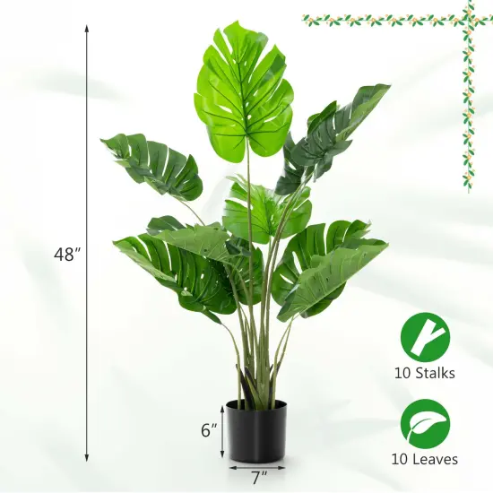 Costway 4FT Artificial Monstera Deliciosa Plant Palm Tree w/ Cement-Filled Pot Indoor Outdoor {9}