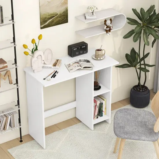 Costway Small Computer Desk with Storage Modern Writing Desk with Adjustable Shelf White/Black {4}