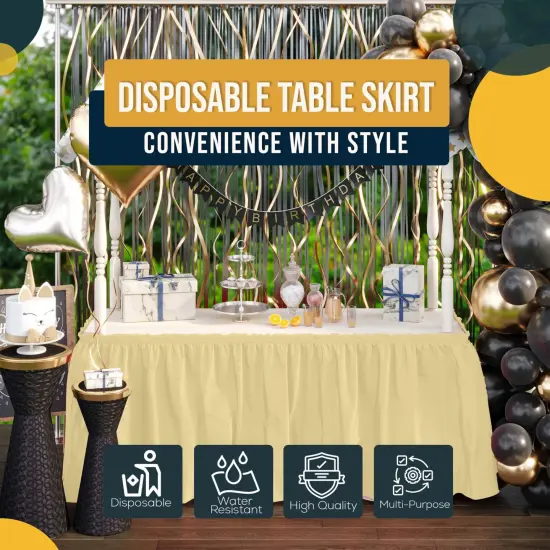 Ruffle Disposable Table Skirt 14 Ft Long Pleated Table Skirts with Adhesive Strip &ndash; Fits 6ft+ Rectangle or Round Tables &ndash; Ideal for Birthday Parties, Gender Reveal, Baby Showers & Event Decorations 6 pack by Exquisite Light Yellow {6}