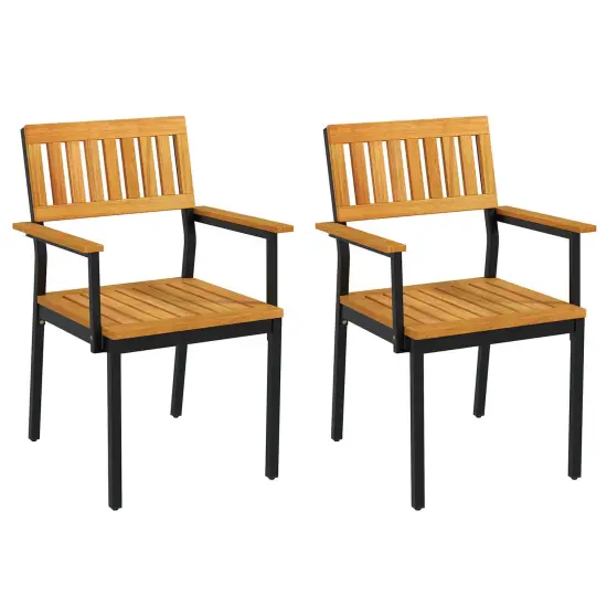 Costway Dining Chair Set of 2/4 with Acacia Wood Backrest Slanted Seat Comfortable Armrests {1}