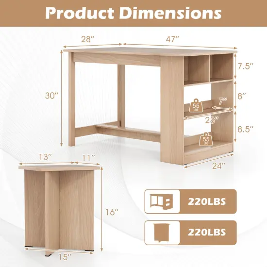 Costway 5 PCS Dining Table Set with Storage Shelf Rectangular Kitchen Table with 4 Stools Beige/Gray {3}