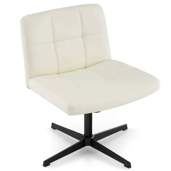 Costway Criss Cross Chair Cross-legged Office Chair with Oversized U-shaped Seat No Wheels Beige/Brown/Gray {7}
