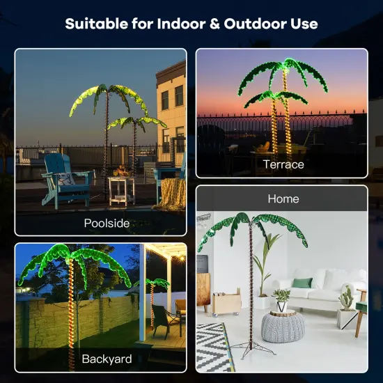 Costway 7ft Pre-lit LED Rope Light Palm Tree Hawaii-Style Holiday Decor w/ 306 LED Lights {6}