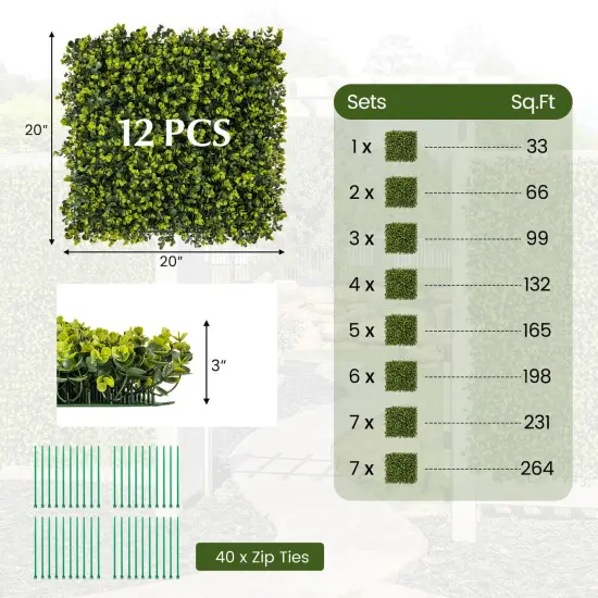 Costway 12 PCS 20" x 20" Artificial Hedge Boxwood Panels with Realistic Undulant surface {3}