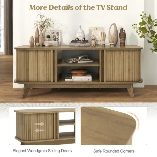 Costway TV Stand for TV up to 55 Inch Television Cabinet with 2 Open Shelves Sliding Doors {6}