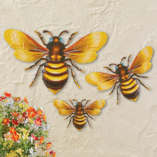 Collections Etc Honey Bee Indoor & Outdoor Metal Wall Art Decor - Set of 3 {1}
