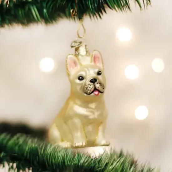 Old World Christmas 3.5 Inch French Bulldog Christmas Tree Ornament , Ornament Loyal Puppy Gold {3}