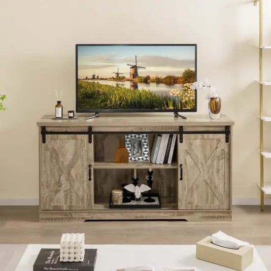 Costway TV Stand Farmhouse Cabinet Sliding Barn Door Adjustable Shelves for TV up to 65'' {2}