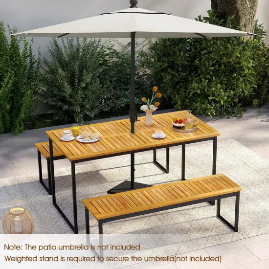 Costway Acacia Wood Dining Table for 6 People 55" Rectangle Patio Table with Umbrella Hole {2}