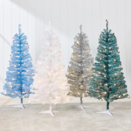 4ft Pre Lit Christmas Tree Mini Artificial Tree with Twinkling LED Lights for Bedroom or Apartment Peacock Blue {3}