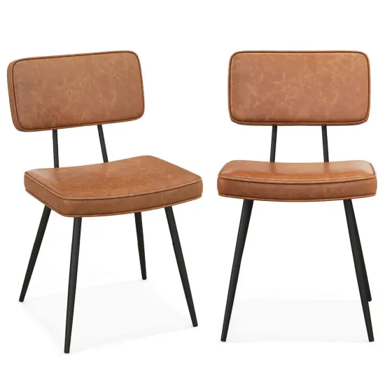Costway Dining Chairs Set of 2 with PU Leather Cover Filled Sponge Waterfall Seats Brown/Green {7}