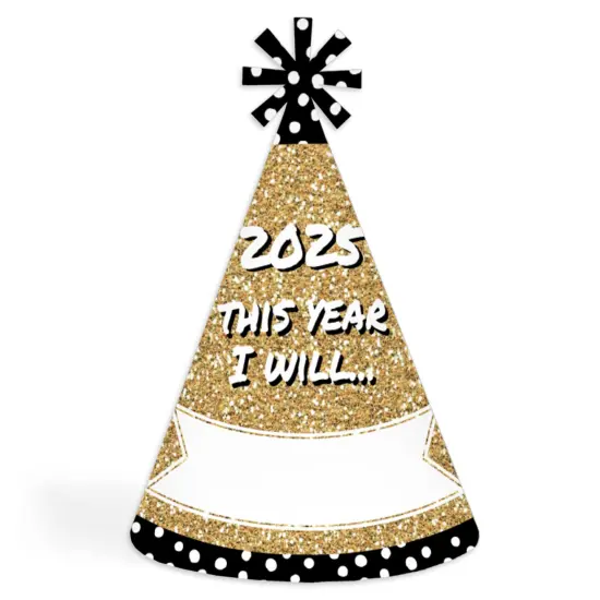 Big Dot of Happiness Pop, Fizz, Clink! Cone Party Hats - 2025 New Year's Eve Resolution Cone Party Hat for Kids and Adults - Set of 8 (Standard Size) {1}