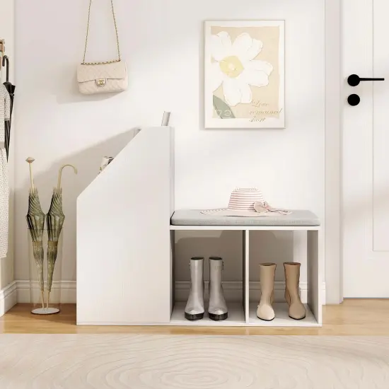 Costway Shoe Storage Bench with Removable Seat Cushion 3 Side Storage Compartments {4}