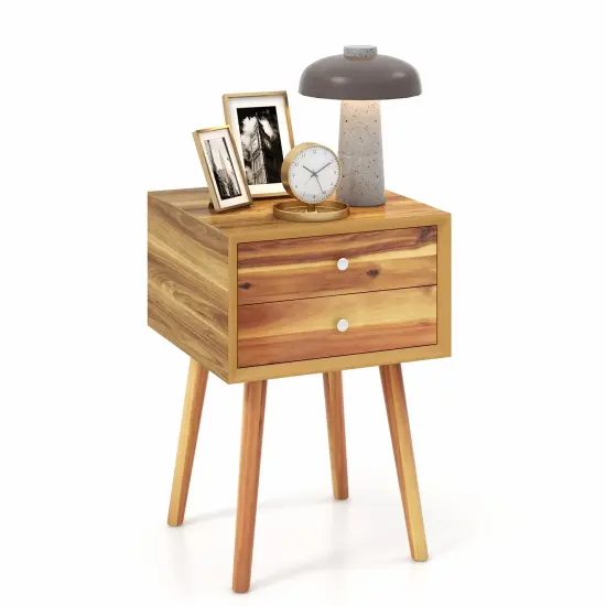 Costway End Table W/Drawers and Storage Wooden Mid-Century Accent Side Table Multipurpose for Bedroom, Living Room Home Furniture Nightstand {8}