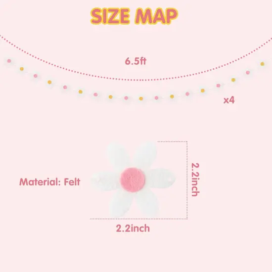 4Pcs Summer Daisy Groovy Boho Garland Felt Artificial White Flower Vines {2}