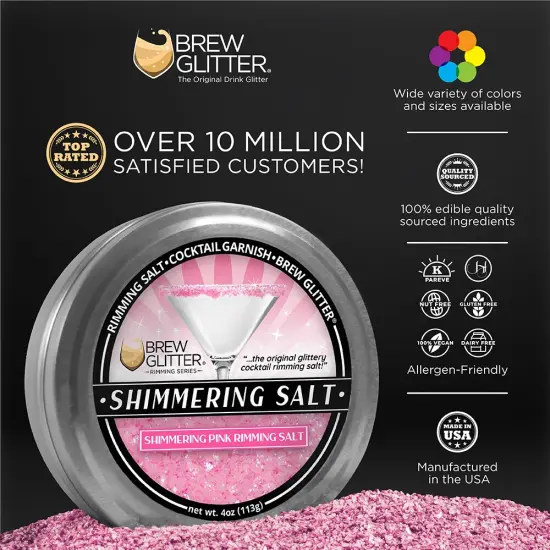 Brew Glitter - Shimmering Pink Rimming Salt (4oz, 1x Bar Tin) Edible Glitter Blended Cocktail Garnish for Mixed Drinks and Beverages {2}