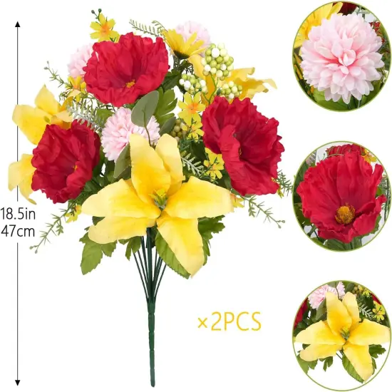 2 Bunches 18.5" Spring Silk Yellow Artificial Flowers (Lily Poppy) {2}