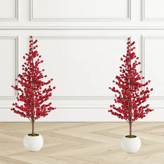 Set of 5 Christmas Red Berries 41"H Porch Tree & 6ft Garland & 25"D/14"D Wreath Set {12}
